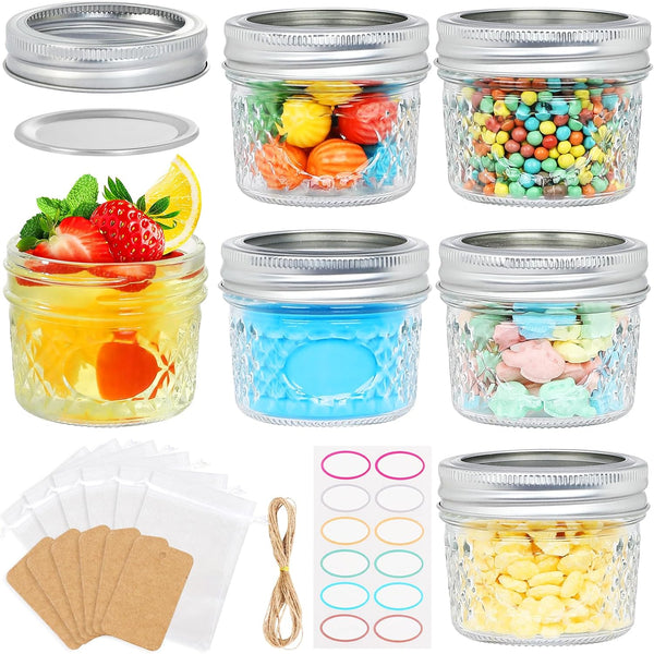 PUSKMAY 4oz Mini Mason Jars with Lids, Small Glass Jars with Decorative Accessories,