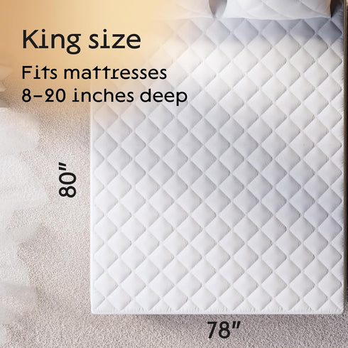 Niagara Cotton Mattress Protector King 78x80, Non Noisy Cooling Breathable Ultra Plush Absorbent, Fits 20 Inches Deep