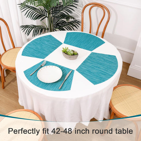 SHACOS Set of 4 Round Wedge Placemats, Heat Resistant, Woven Vinyl PVC Table Mats, Teal Blue, Indoor Outdoor