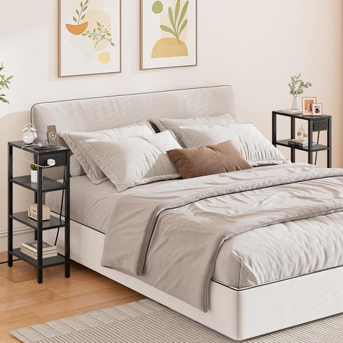 TB01BK080 TUTOTAK Narrow Side Table with Charging Station,Small End Table with USB Ports and Outlets, Skinny Sofa