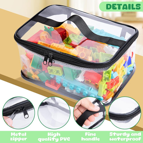 4 Packs Clear Toy Storage Bags, 9.4 x 6.7 x 4.3 Inch Transparent PVC Organizing Bags with Zipper for Small Toys (Black)