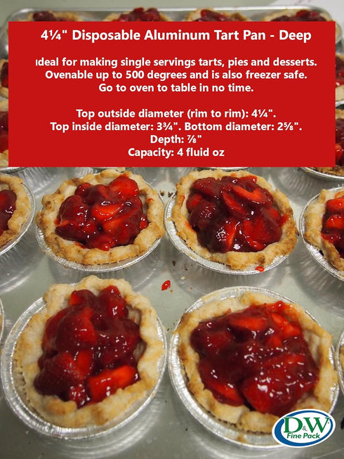 KitchenDance Disposable Aluminum Deep Tart Pan - 4 1/4 Inches Round, 50 Count for Baking, Cooking, Preparing Food