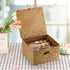 Hipiwe Wicker Shelf Basket Bin with Lid Square Handwoven Seagrass Box Decorative Household Storage Container