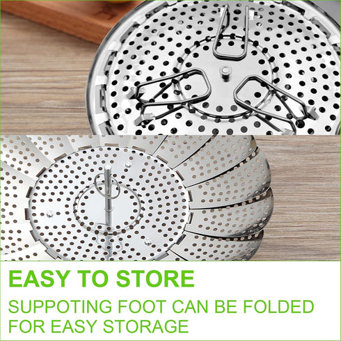 Vegetable Steamer Basket - Stainless Steel Veggie Fish Food Steamer, Folding Expandable for Various Pots