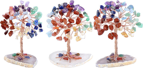 Jovivi Natural 7 Chakra Healing Crystals Tree on Agate Slice Base, Healing Stones Gem Money Tree for Feng Shui Home