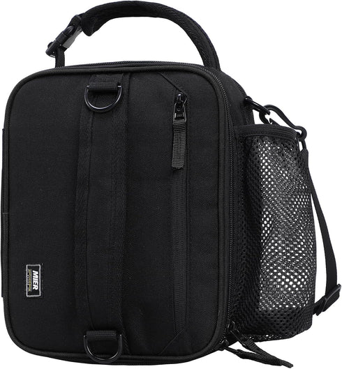 MIER Expandable Insulated Lunch Bag for Men - Portable Lunchbox with Shoulder Strap & Water Bottle Holder, Black