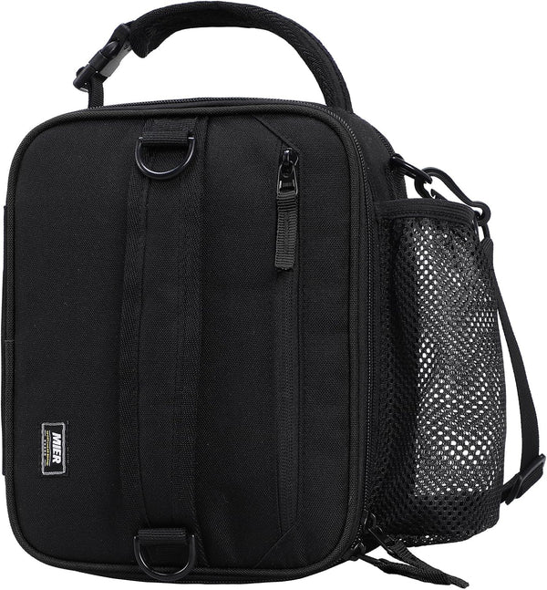 MIER Expandable Insulated Lunch Bag for Men - Portable Lunchbox with Shoulder Strap & Water Bottle Holder, Black