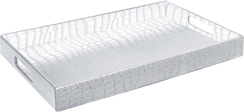 Home Redefined 17.5"x12" Silver Glossy Crocodile Faux Leather Serving Tray Beautiful Modern