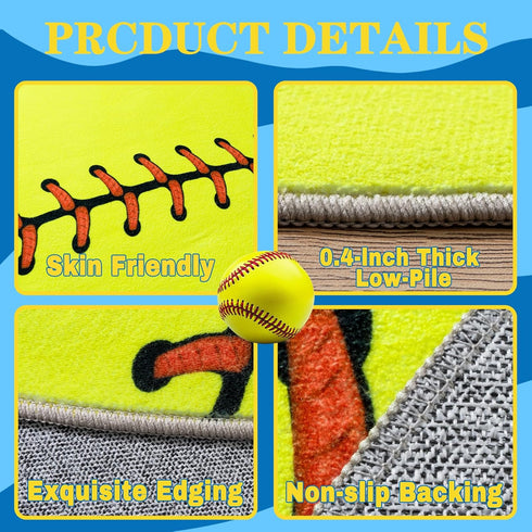 5X7 Soft Area Rugs for Bedroom, Softball Gifts for Softballs Lovers, Kids Toddlers Sport Softball Rug, Indoor Floor