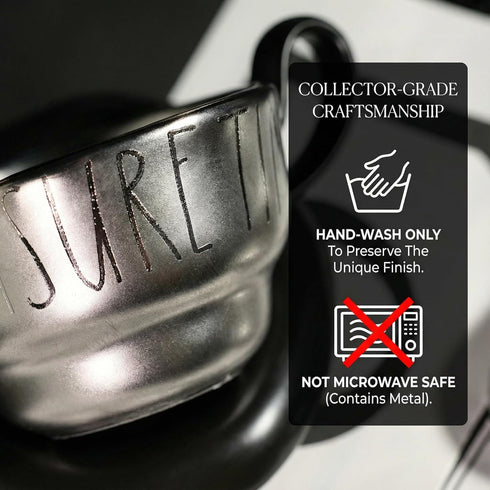 YDDistinct Set (8 oz) Volcanic Ash Titanium Finish Coffee Mug and Saucer | Modern Sculptural Ceramic Cup for Espresso