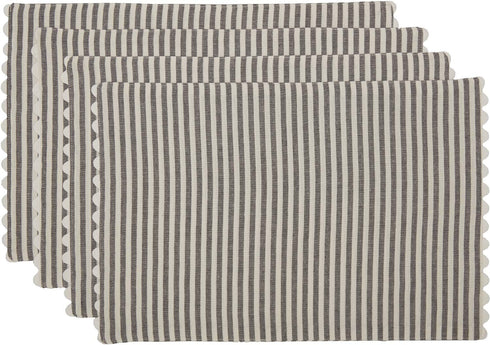 Piper Classics Farmhouse Ticking Stripe Gray Placemats with Rickrack, Set of 4, 12" x 18", Kitchen & Dining Decor