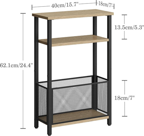 MMEOLUOOK 3 MLBZ22GR Narrow Side Table with Storage Basket Skinny End Tables for Smalls Spaces Tier Sofa Table Small