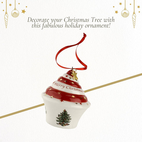 Spode Christmas Tree Ornament Cupcake, Long-Lasting Holiday Decoration for Christmas Tree & Seasonal Display