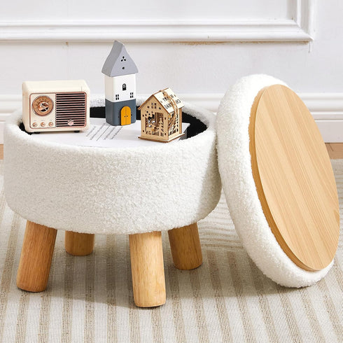 Small Ottoman with Storage, Small Storage Ottoman Round, Sherpa Foot Stool with Legs, Ottomans and Footstools