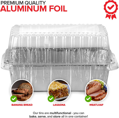 Stock Your Home Disposable Aluminum Loaf Pans with Lids, 30 Pack Foil Baking Tins