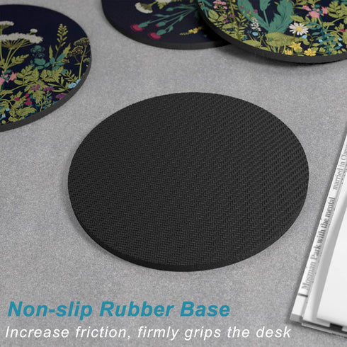 Nipichsha Coasters for Drinks, Set of 6 Absorbent Rubber Coasters with Non-Slip Backing, Round 4", Dandelion