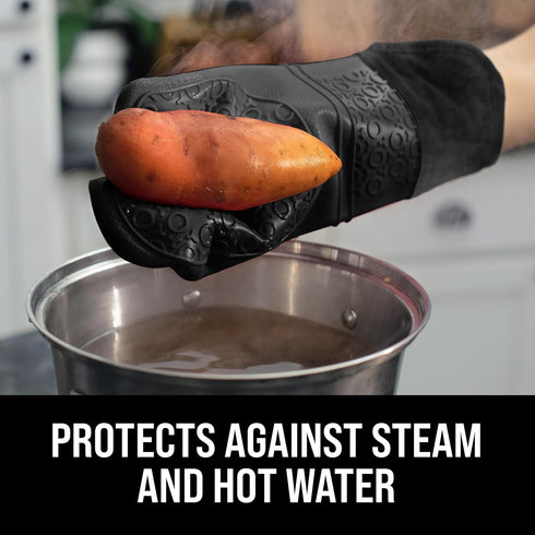 HOMWE Extra Long Professional Silicone Oven Mitt - Heat Resistant Pot Holders, Flexible Oven Gloves, Black, 1 Pair