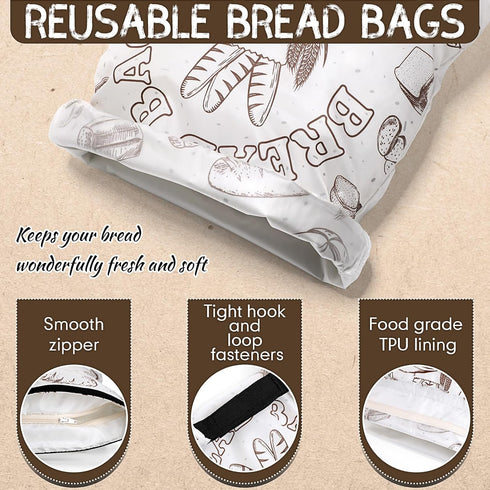 2 17" 12"(Novelty) Pcs Bread Bags for Homemade Maker Gift Zipper Reusable Beeswax Bread Storage Bags with Lining Large