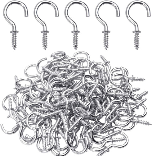 Aylifu 100pcs 3/4" Silver Metal Cup Hooks, Screw-in Hooks for Hanging Plants, Mugs, Jewelry, Decor, Organizer