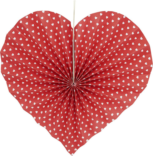 Red Heart Valentines Party Hanging Decorations, 6pc Paper Fans for Wedding Anniversary Bachelorette Baby Shower