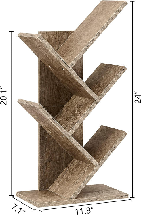 Hoctieon 4 Tier Tree Bookshelf, Modern Free Standing Bookcase, Utility Organizer Shelves for Home Office, Greige