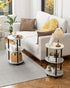3-Tier Round Pedestal End Table - Oval Accent Table for Small Spaces, Rustic Wood and Metal Couch Side Table