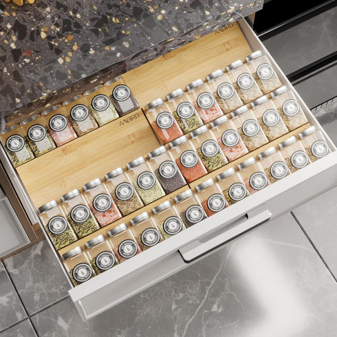 AMBIRD Bamboo Spice Drawer Organizer with Non-slip Mat,4 Tier - 2 Set