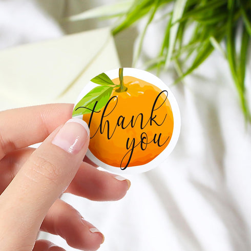 Little Cutie Baby Shower Thank You Stickers | 40 Count Orange Theme Labels for Baby Shower or Gender Reveal