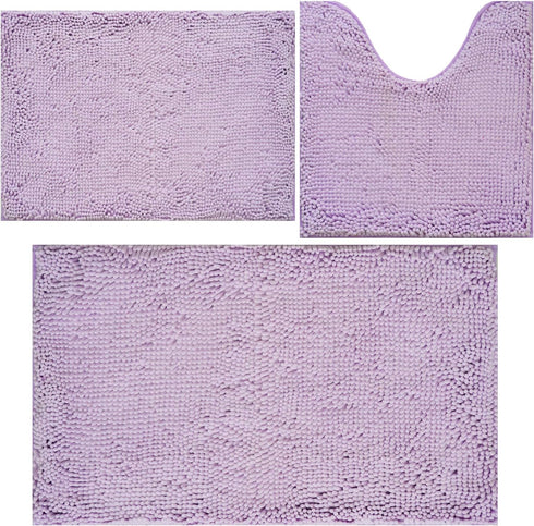 Bathroom Rugs Chenille 3-Piece Extra Soft and Absorbent Shag Bathroom Mats, Machine Wash Mat, Strong PVC Non-Slip