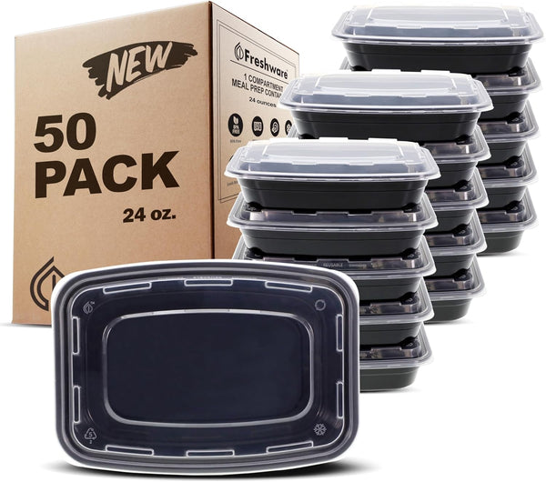 Freshware Meal Prep Containers, 50 Pack 1 Compartment with Lids, BPA Free Food Storage Bento Box