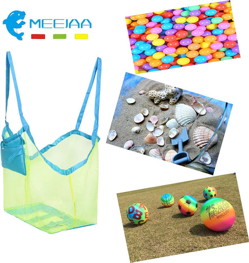 Mesh Beach Bag, Foldable Large Children's Storage Bag for Beach, Clothes, Towels, and Shells