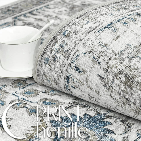 jinchan Vintage Area Rug 2x3 - Washable Entryway Rug, Non Slip Thin Retro Distressed Carpet, Blue Multi Floral Print