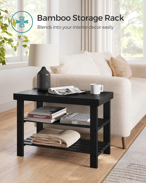 3-Tier 286 lb, 11.3 27.6 17.8 Inches, ULBS04H SONGMICS Shoe Rack Bench, Bamboo Shoe Storage Organizer, Entryway Bench
