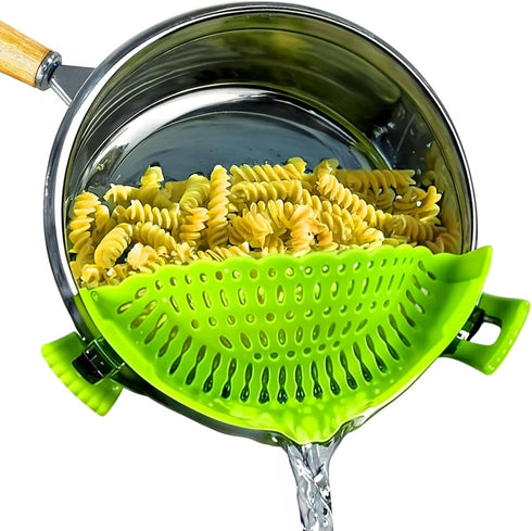 Performore Compact Universal Silicone Snap-On Pot Strainer – Heat-Resistant Clip-On Food Colander, BPA-Free