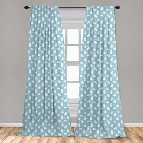 Ambesonne Bear Window Curtains, Cartoon Style Polar Bear Cubs on Sea Backdrop, Lightweight Decor 2-Panel Set, 28" x