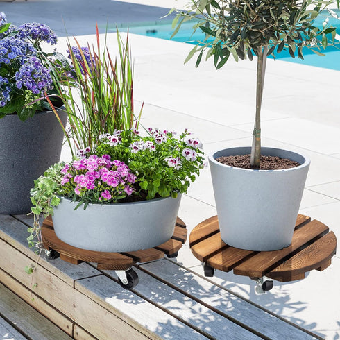 2pack 12Wood 2 360 Yangbaga Plant Caddy Duty Rolling Plant Stand with Lockable Caster Wheels,Indoor Outdoor on Roller