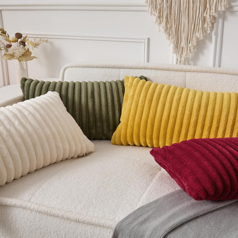 14x24 Inch Set 1 UGASA Lumbar Throw Pillow Cover of Super Soft Faux Fur Decorative Pillow Case Plush Flannel Texture