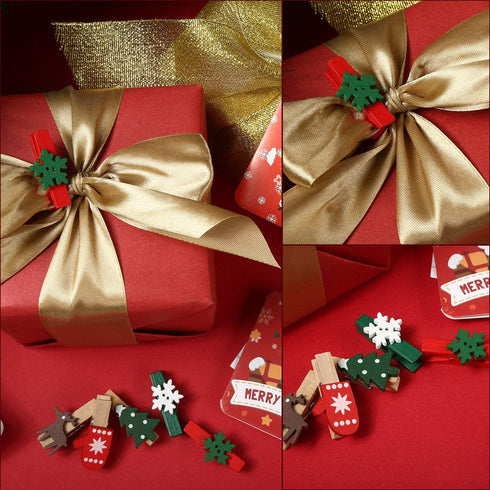 Boao Christmas Wood Clips - 60 Pieces Photo Clips for Christmas Tree, Elk Gloves, Snowflake Clothespins