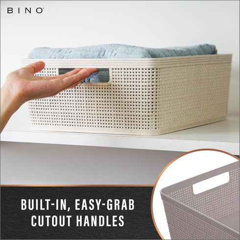BINO Woven Plastic Basket Small (Natural), 5-Pack, THE JUTE COLLECTION, Stylish Home Organization Storage