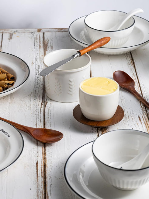 Countertop, Ceramic Butter Dish With Lid, Butter Crock for French Butter Keeper for Spreadable Butter, Elegant Embossed