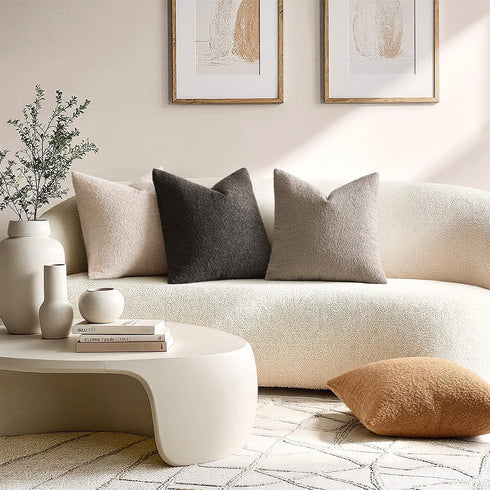 Pack 2 Cozy 26 26 Inch ANRODUO of Textured Boucle Throw Pillow Covers Soft Grey Euro Decorative Accent Solid Pillow