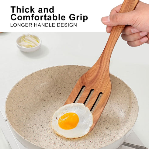 Best Wooden Spatula for Cooking, Teak Wood Utensil Set of 4 for Baking, Mixing, Scraping, Flipping