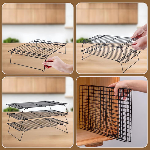 Cooling Rack for Baking 3 Tiers, 16" x 10" Stackable Nonstick Stainless Steel Wire Rack with Optimum Air Flow