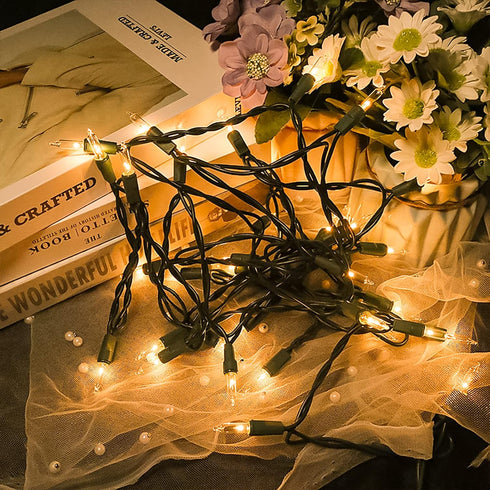 35 Count 8.5 Set MULTI-SPARKING Clear Christmas String Lights - Warm White Incandescent Mini Christmas Lights for Small
