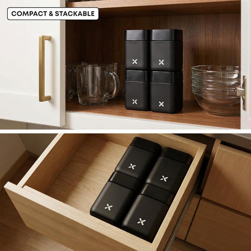 3-Pack CubeX Miron UV Glass Jars, Airtight Storage for Herbs, Tea, Coffee, Spices & Cosmetics, Stackable with Labels