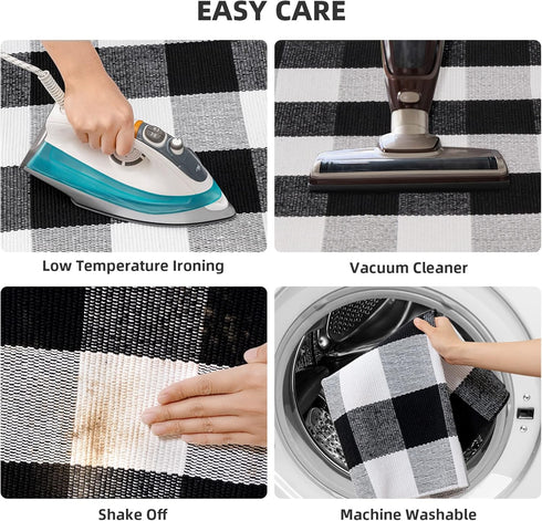 joybest Buffalo Plaid Doormats Rug 27.5 x 43 Inches, Black and White Checkered Cotton Hand-Woven Front Doormat for