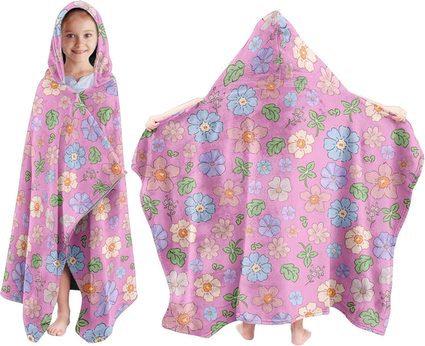 JOPJOLIW Girls Hooded Bath Towel, Toddler Bath Towel 30"X50", Cute Flower Poncho Towels