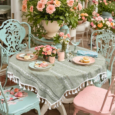36''x36'', Summer Boho Small Square Tablecloth Sage Green Linen Coffee Table Cover, Spring Nightstand Cover Top, End