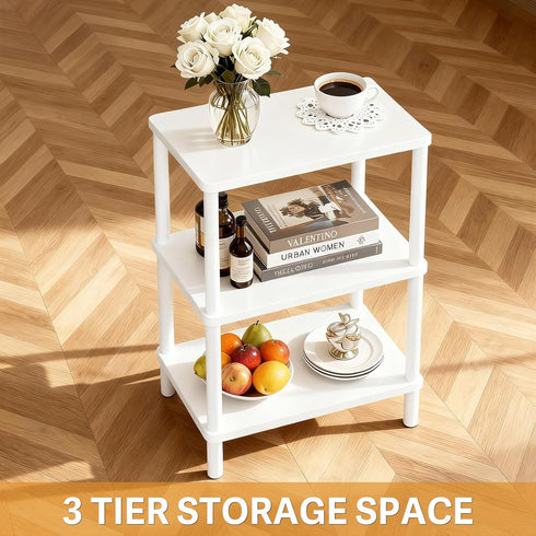 3 Legs28' YGYQZ Tier White Side Table Small End Table with Solid Wood Tall Bedside Table with Storage ShelfNightstand