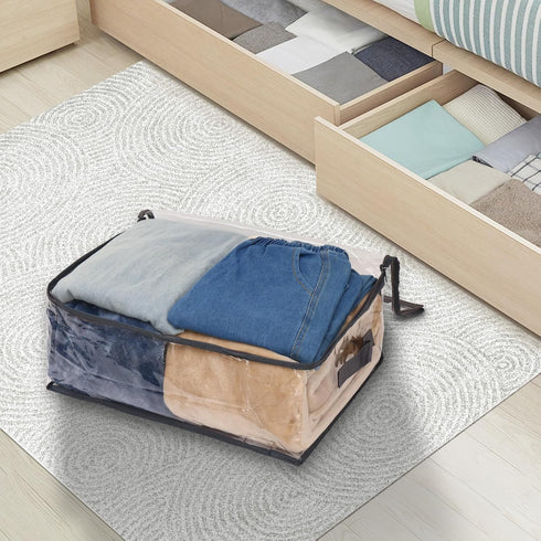 Fixwal 2pcs Clear Clothes Organizer Storage Bags, Foldable PVC Organizers with Zipper for Bedding Sets & Closet